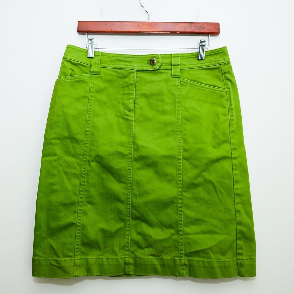 Talbots Petites Skirt 8P Green Jean Midi